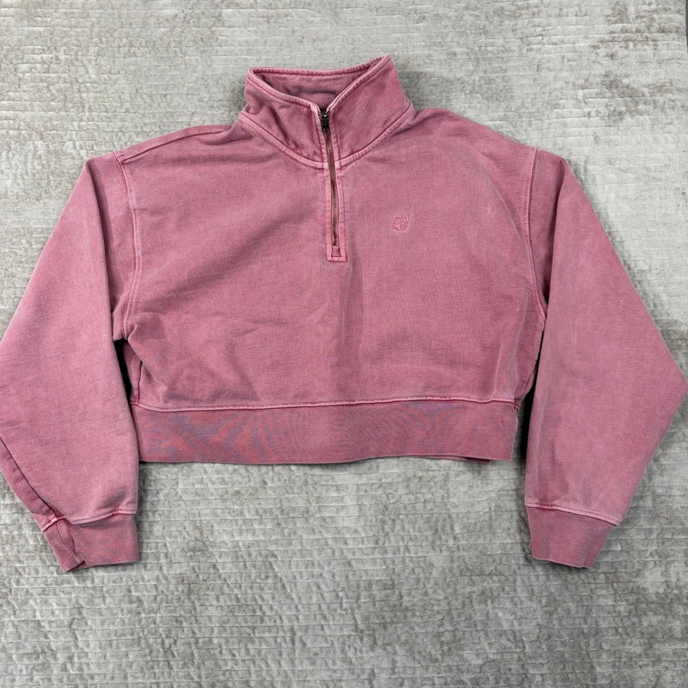 Saturdays New York City Womens Pink Cropped Quarter Zip Sweatshirt Size M Cotton